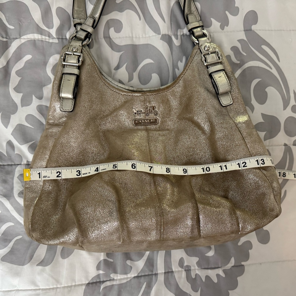 COACH Madison Maggie Metallic Gold Suede Leather Hobo Shoulder Bag - Picture 14 of 16